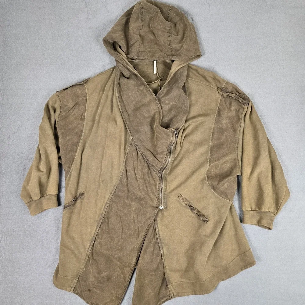 Free People Cmon Hooded Cardigan Womens Medium Brown Jacket Slouchy Relaxed Fit